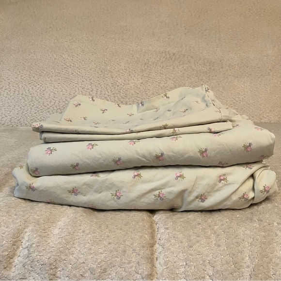 Simply Shabby Chic Green Pink Rose Floral Sheet Set Twin Rachel Ashwell - Picture 1 of 7